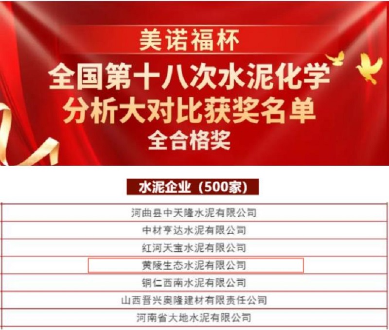 黃陵公司喜獲“美諾福杯”全國第十八次水泥化學分析大對比“全合格獎”